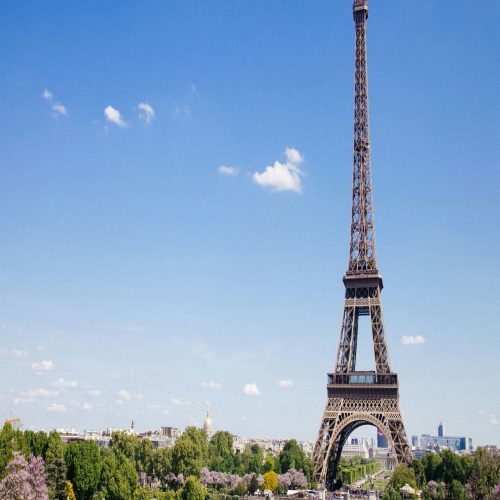 The Eiffel Tower stands tall in the background, showcasing its iconic structure and symbolizing the beauty of Paris.